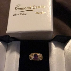 amethyst and peridot and diamond 14 k gold ring